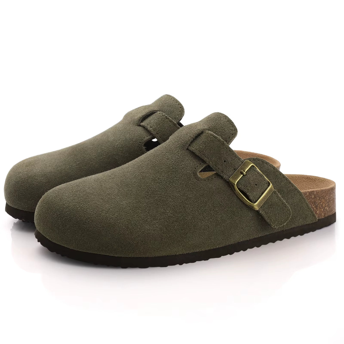 Fashion Women'S Suede Mules Slippers Men Clogs Cork Insole Sandals with Arch Support Outdoor Beach Slides Home Shoes