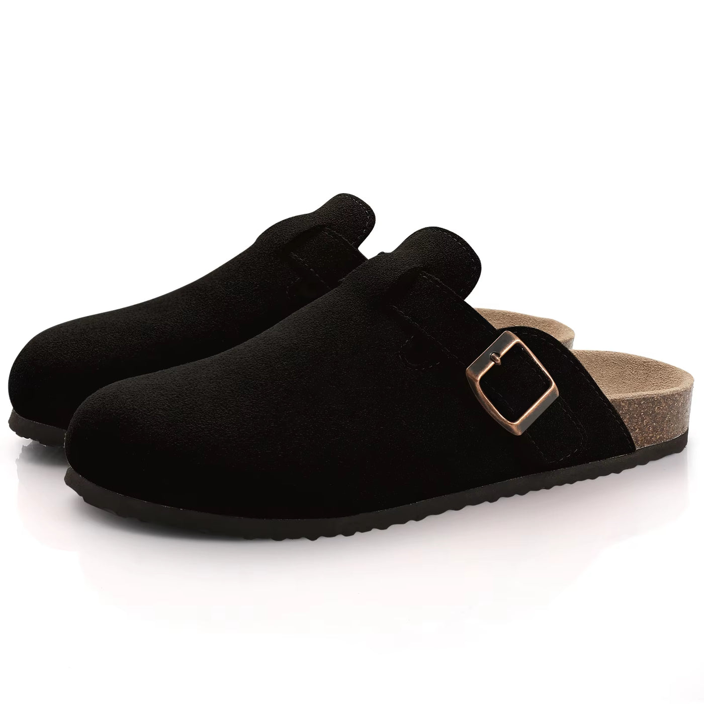 Fashion Women'S Suede Mules Slippers Men Clogs Cork Insole Sandals with Arch Support Outdoor Beach Slides Home Shoes