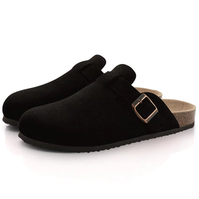 Fashion Women'S Suede Mules Slippers Men Clogs Cork Insole Sandals with Arch Support Outdoor Beach Slides Home Shoes