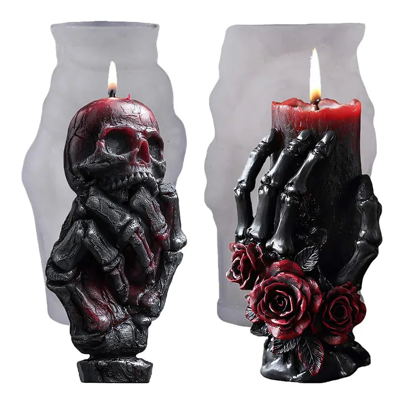 Skeleton Bone Hand Candle Molds Scented Candles Soap Party Gifts Making Silicone Mould DIY Halloween Skull Hand Resin Crafts