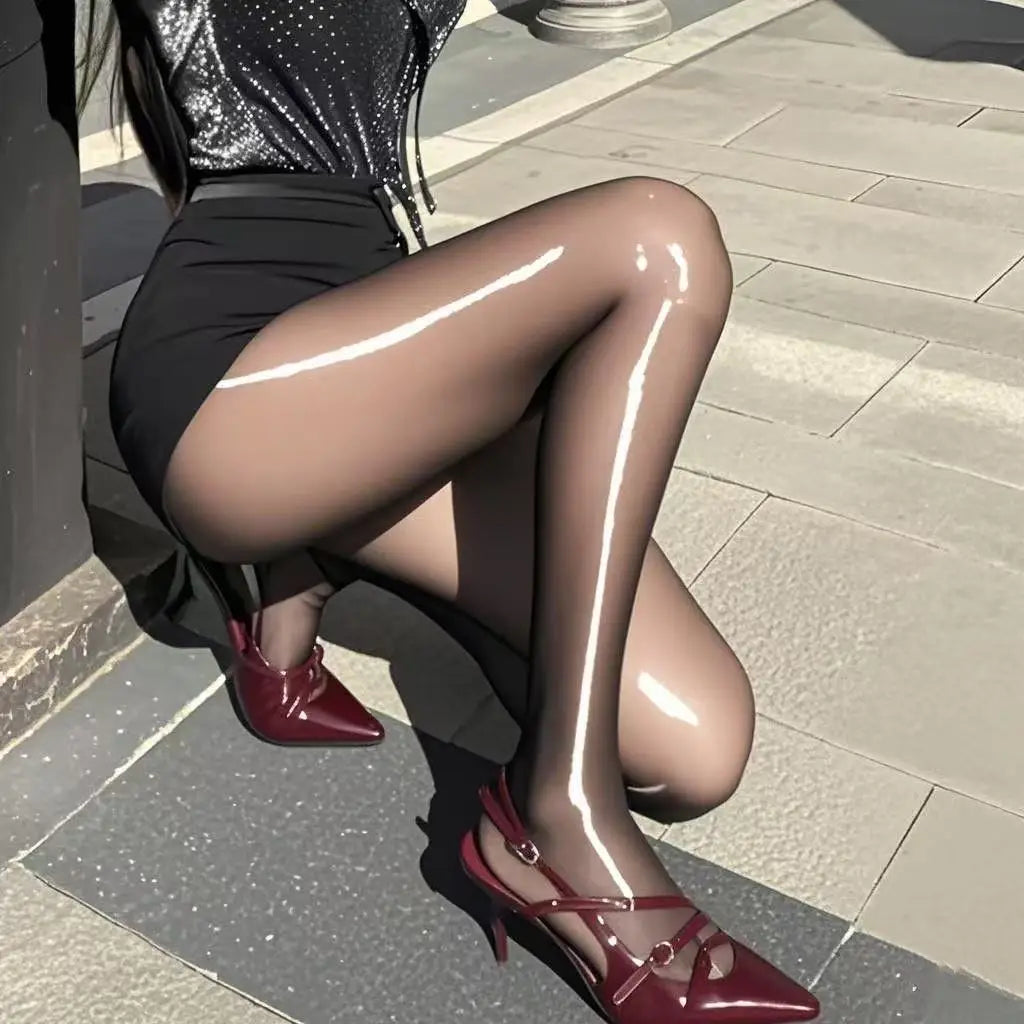 1 pair of high-waisted transparent bright-textured leggings for women - high-elasticity and comfortable tight-fitting pantyhose,