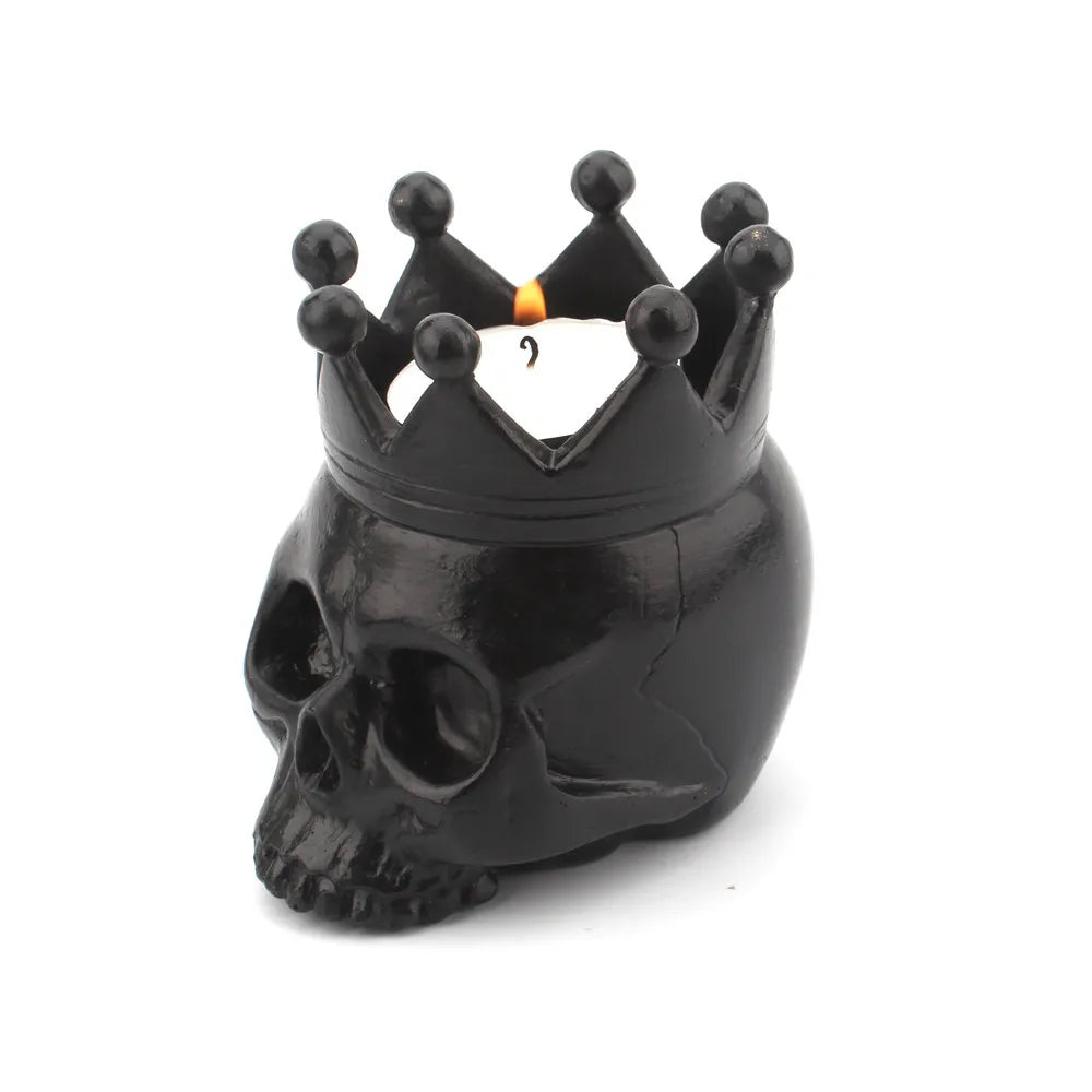 3D Crown Skull Candle Holder Resin Skull Candlestick Halloween Decoration Skeleton Candle Base Home Halloween Decor Supplies