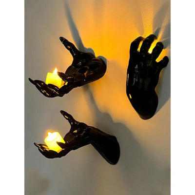 Wall Mounted Creepy Hands with Lighted Candles, Spooky Halloween Decoration, Gothic Hanging Wall Art for Home