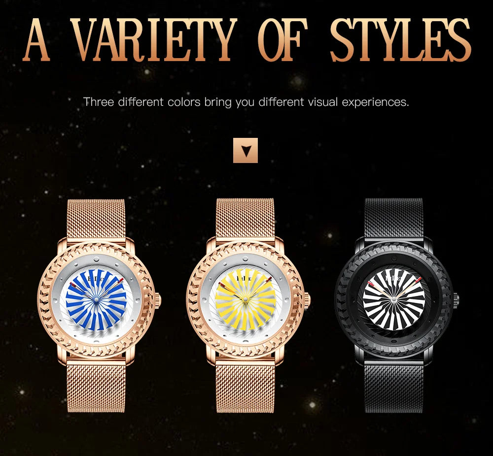 Women's watch, creatively designed fashionable watch, personalized windmill second hand, women's casual waterproof quartz watch