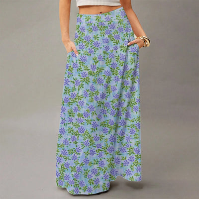 Summer casual skirt for women high waisted stretch printed skirt with pockets loose flowing long skirts fashion beach skirt