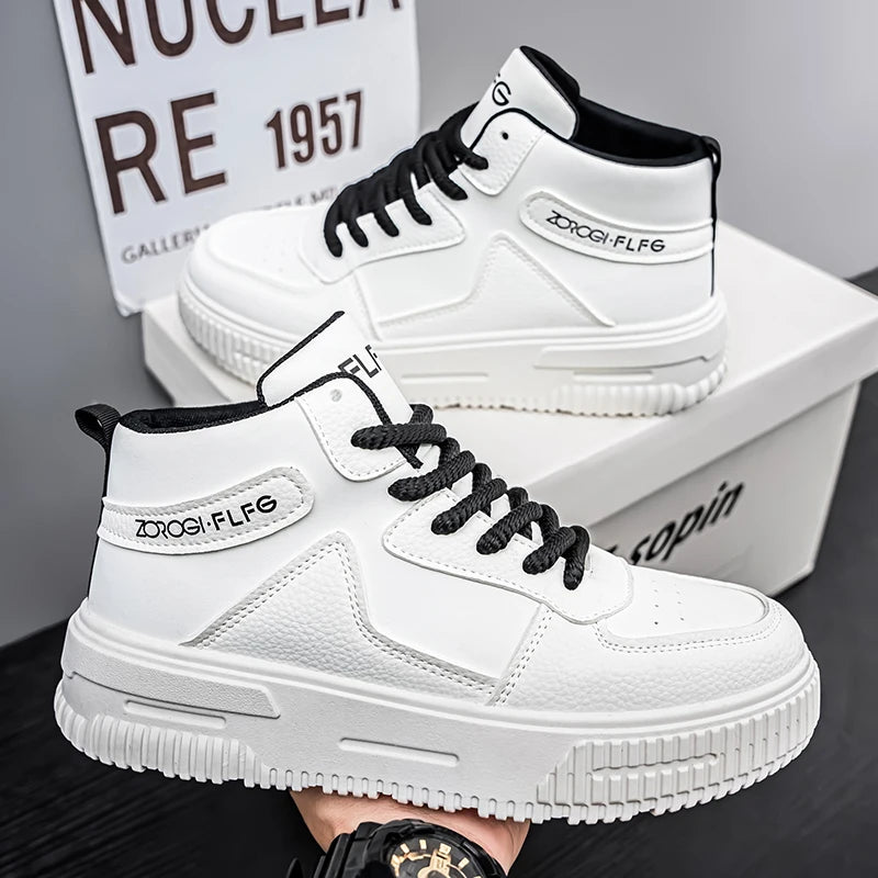 High-top Couple's Sneakers, Trendy and Versatile, Soft White Shoes with Thick Sole, Casual and Sporty, Anti-slip and Durable