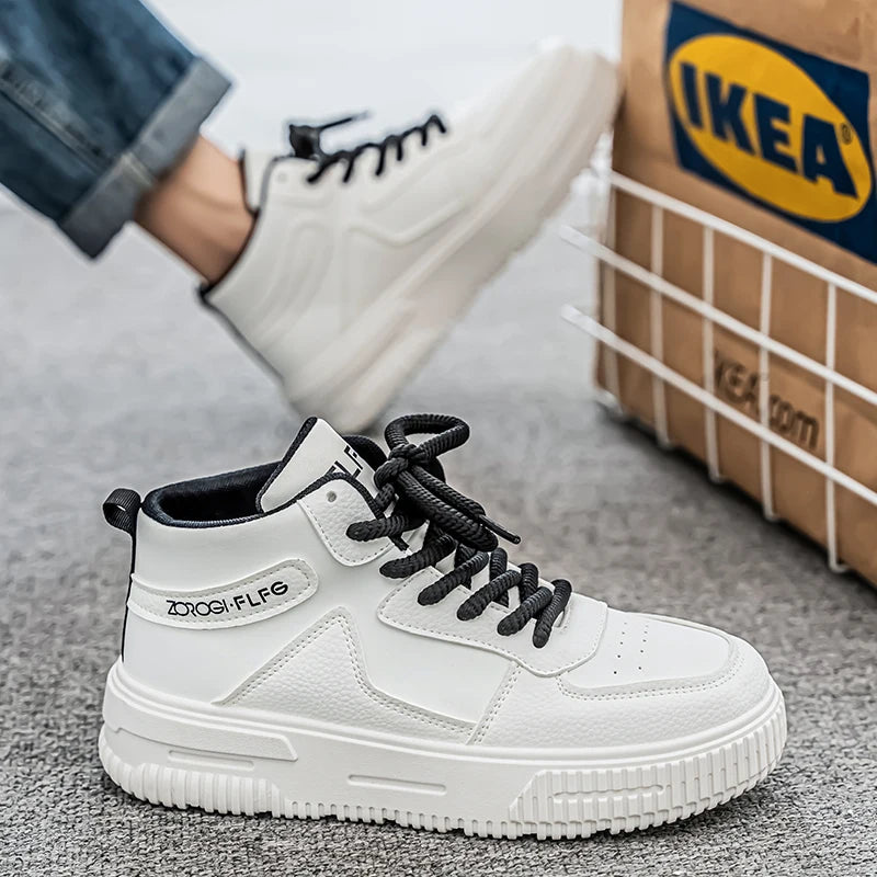 High-top Couple's Sneakers, Trendy and Versatile, Soft White Shoes with Thick Sole, Casual and Sporty, Anti-slip and Durable