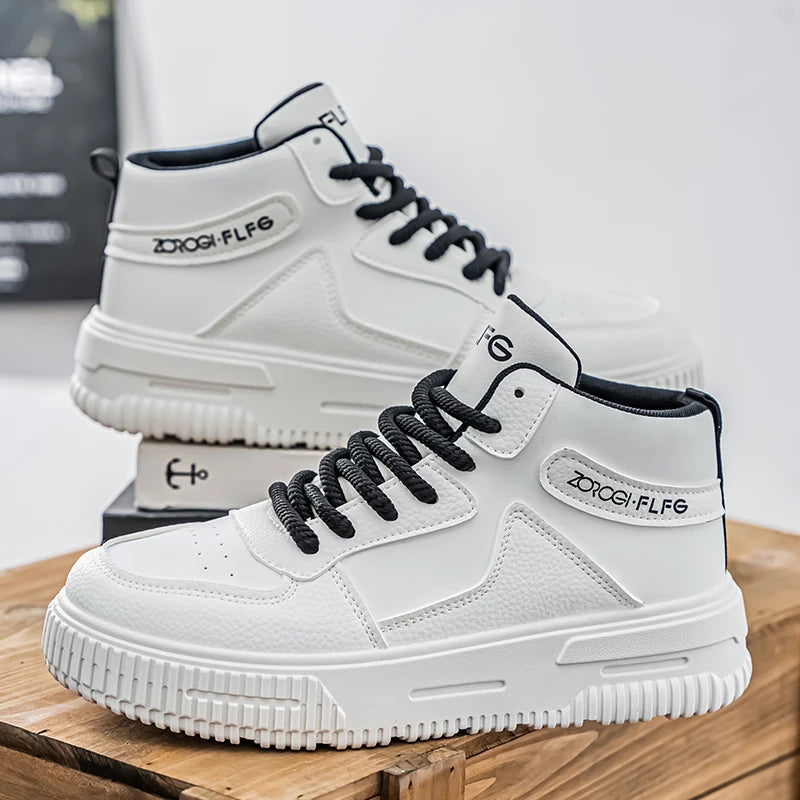 High-top Couple's Sneakers, Trendy and Versatile, Soft White Shoes with Thick Sole, Casual and Sporty, Anti-slip and Durable