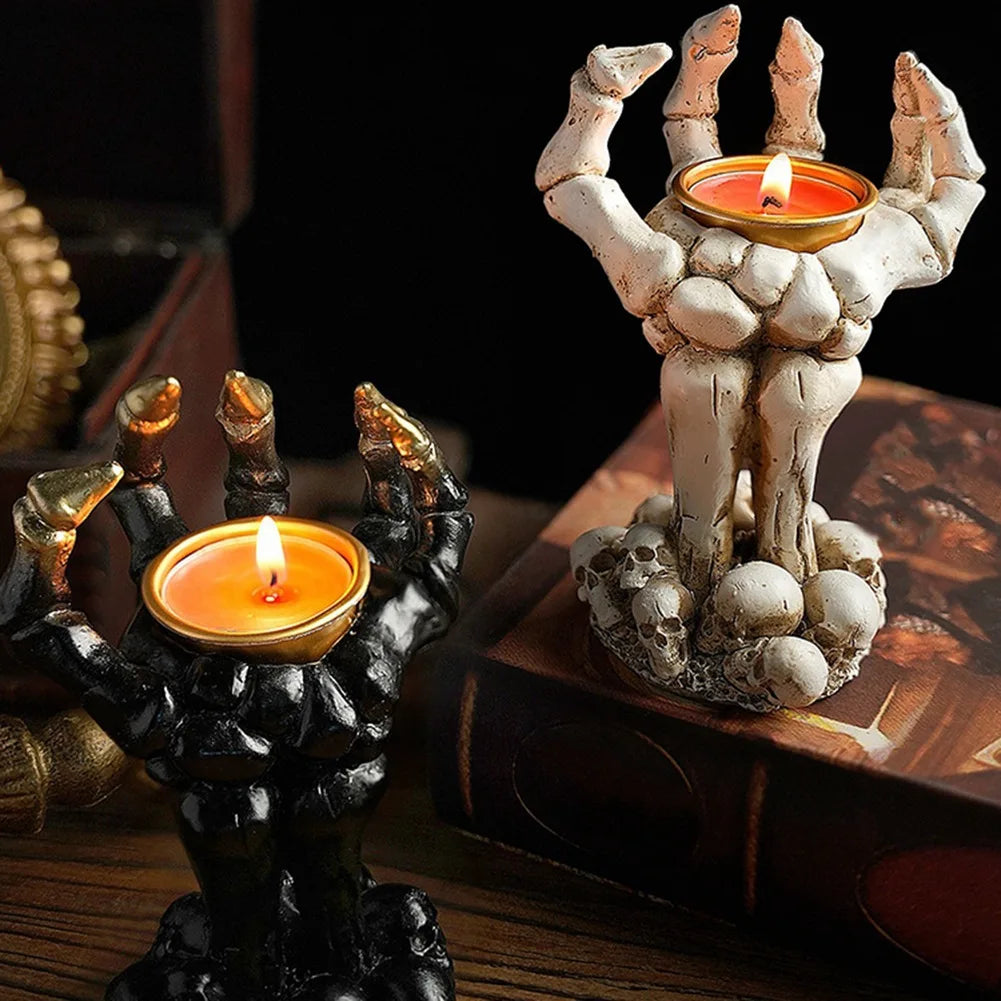 AFOURT-Halloween Candle Holder Skeleton Ghost Hand Candle Holder Resin Ornament Ghost Festival Candle Holder Candle Light