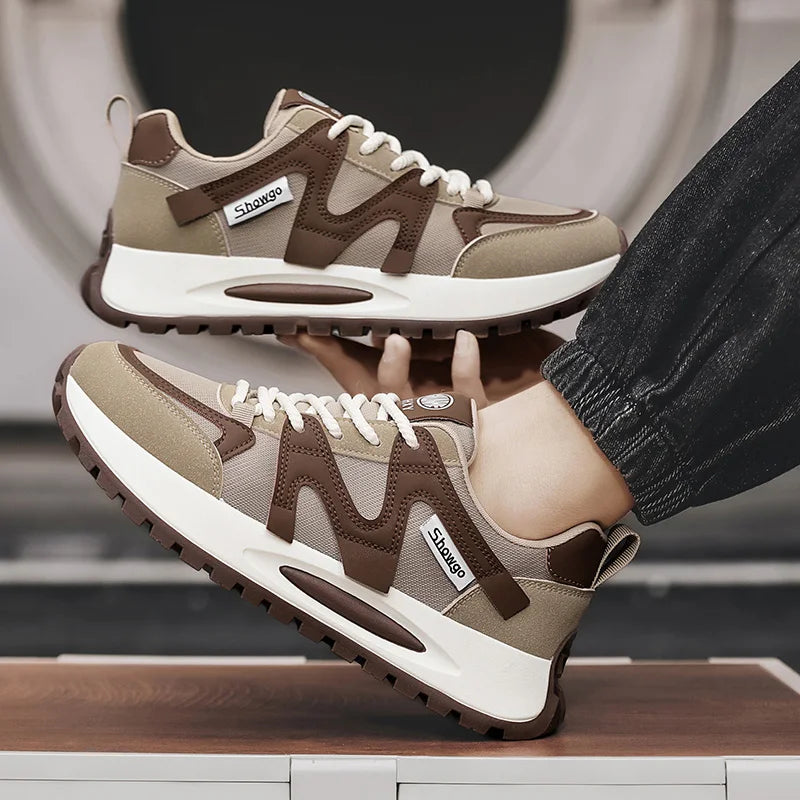 Men's White Sneakers 2025 New Arrival Fashionable Casual Shoes Durable Anti-slip Thick-soled Elevator Comfortable Breathable Eas