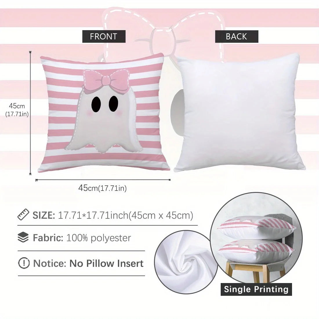 [Halloween Throw Pillow Covers] 4pcs Autumn Halloween Cute Pink Illustration Pillow Covers,Suitable for Living Room Sofa Bedroom