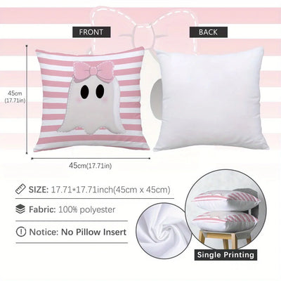 [Halloween Throw Pillow Covers] 4pcs Autumn Halloween Cute Pink Illustration Pillow Covers,Suitable for Living Room Sofa Bedroom