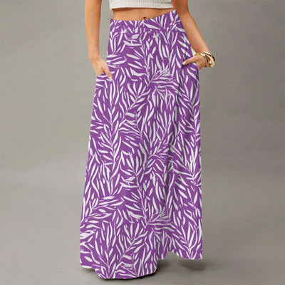 Summer casual skirt for women high waisted stretch printed skirt with pockets loose flowing long skirts fashion beach skirt