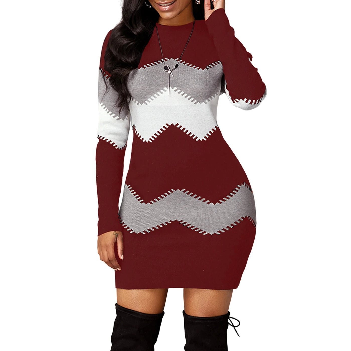 Casual Hip-wrapping Knitted Dresses Soft Touch Cotton-blended Fabric Warm Dress for Girls Women Going Beach Side Wear