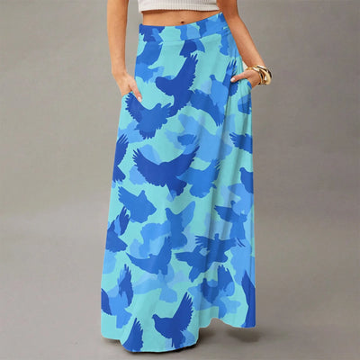 Summer casual skirt for women high waisted stretch printed skirt with pockets loose flowing long skirts fashion beach skirt