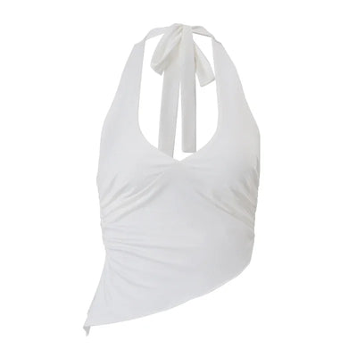 Casual Solid V-neck Halter Crop Tops Elegant Sleeveless Slim Summer Camisole Formal Streetwear Women Daily Sporty Vest