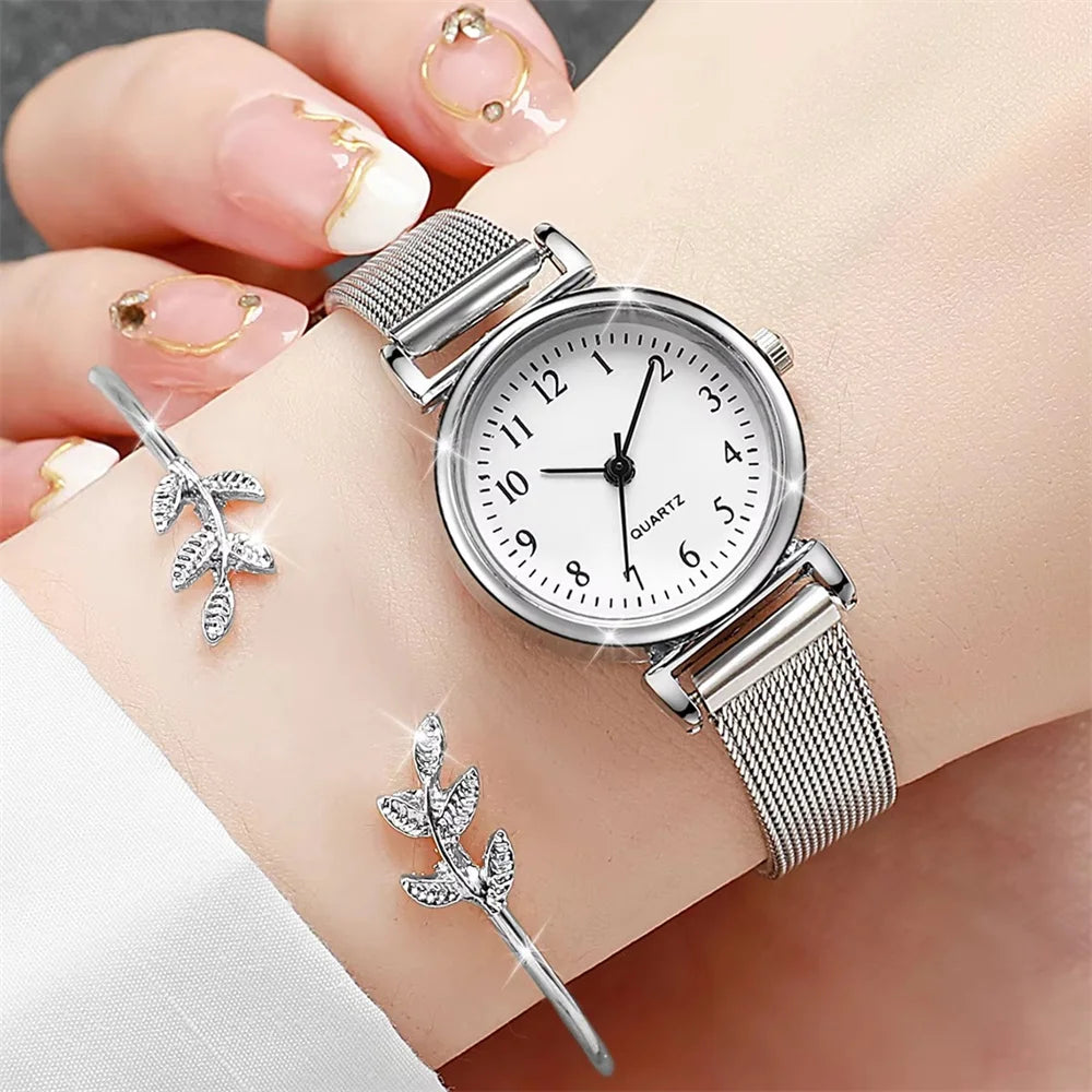 Women Fashion Watch Casual Bracelet Watches Set Ladies Simple Dial Quartz Wristwatches Dress Clock Montre Femme