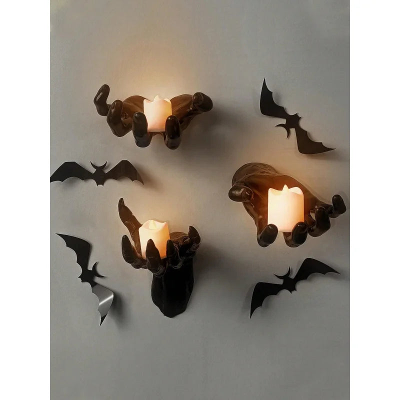 Wall Mounted Creepy Hands with Lighted Candles, Spooky Halloween Decoration, Gothic Hanging Wall Art for Home