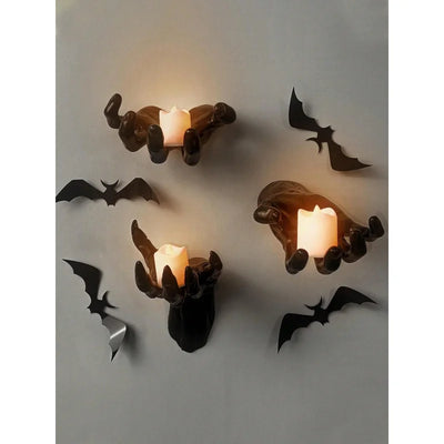 Wall Mounted Creepy Hands with Lighted Candles, Spooky Halloween Decoration, Gothic Hanging Wall Art for Home