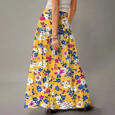 Summer casual skirt for women high waisted stretch printed skirt with pockets loose flowing long skirts fashion beach skirt