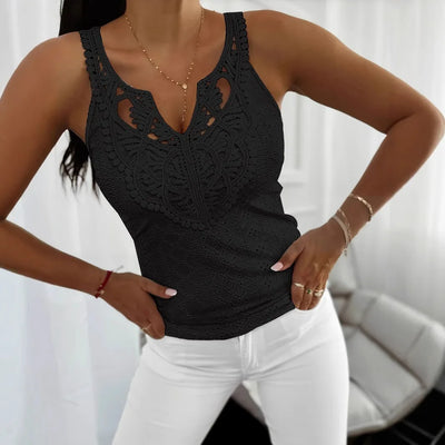 Casual Sleeveless Lace Tops For Woman Summer 2025 Fashion Ladies White Sling Slim V-neck Tank Top Tees Elegant
