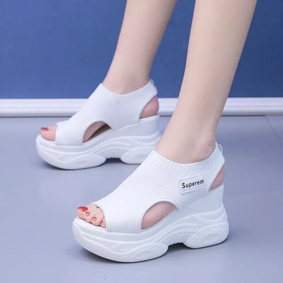 Women's Sandals  Summer Wedge Heel Elastic Cloth Cover Foot Ladies Sandals Thick-soled Fashion Trifle Elevation Casual Shoes