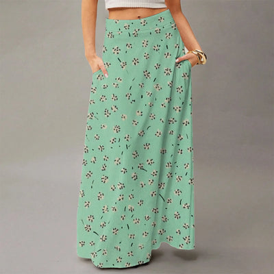 Summer casual skirt for women high waisted stretch printed skirt with pockets loose flowing long skirts fashion beach skirt