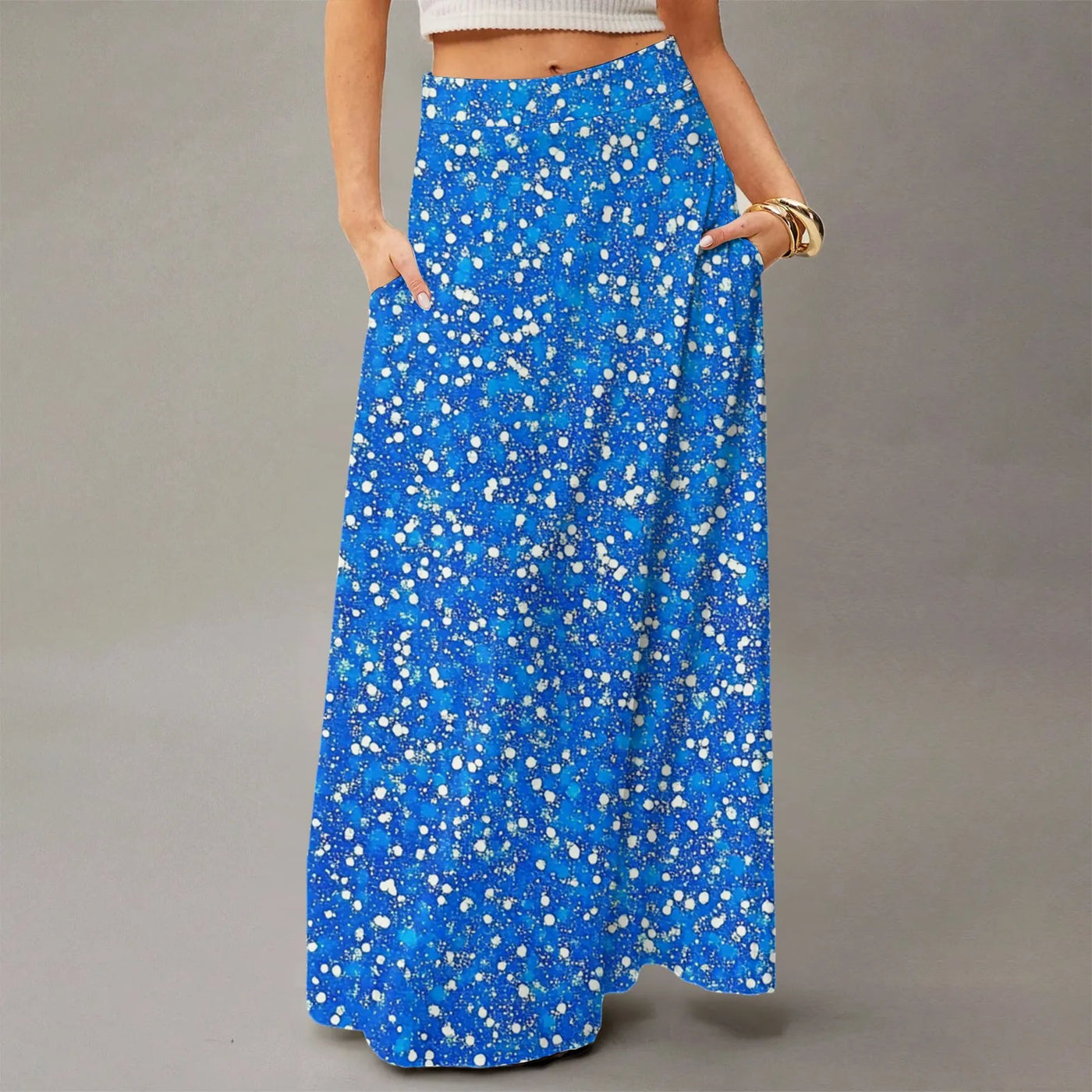 Summer casual skirt for women high waisted stretch printed skirt with pockets loose flowing long skirts fashion beach skirt