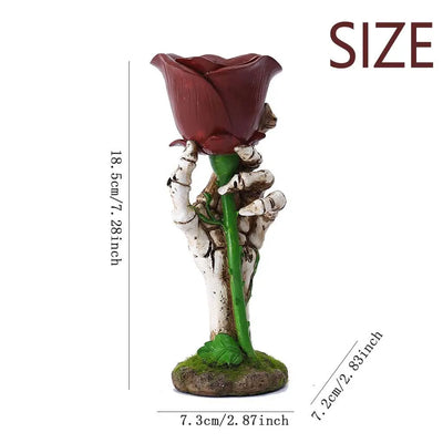 Gothic Style Skull Candle Holders Resin Rose Flower Skeleton Hand Craft Realistic Skull Candlesticks Party Decoration