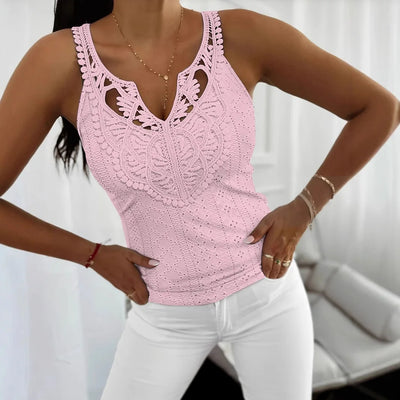 Casual Sleeveless Lace Tops For Woman Summer 2025 Fashion Ladies White Sling Slim V-neck Tank Top Tees Elegant