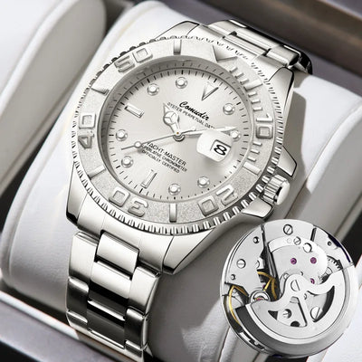 Automatic mechanical watch for men with hollow and waterproof features; with luminous and calendar functions