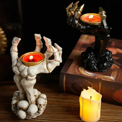 AFOURT-Halloween Candle Holder Skeleton Ghost Hand Candle Holder Resin Ornament Ghost Festival Candle Holder Candle Light