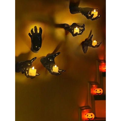 Wall Mounted Creepy Hands with Lighted Candles, Spooky Halloween Decoration, Gothic Hanging Wall Art for Home