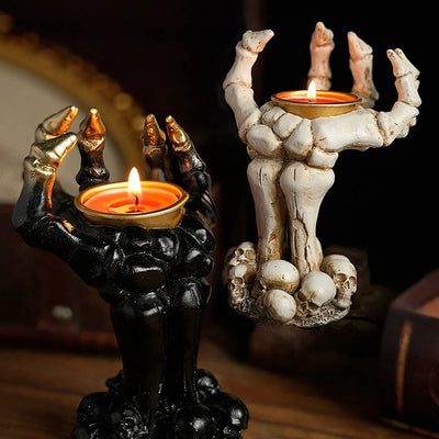 AFOURT-Halloween Candle Holder Skeleton Ghost Hand Candle Holder Resin Ornament Ghost Festival Candle Holder Candle Light