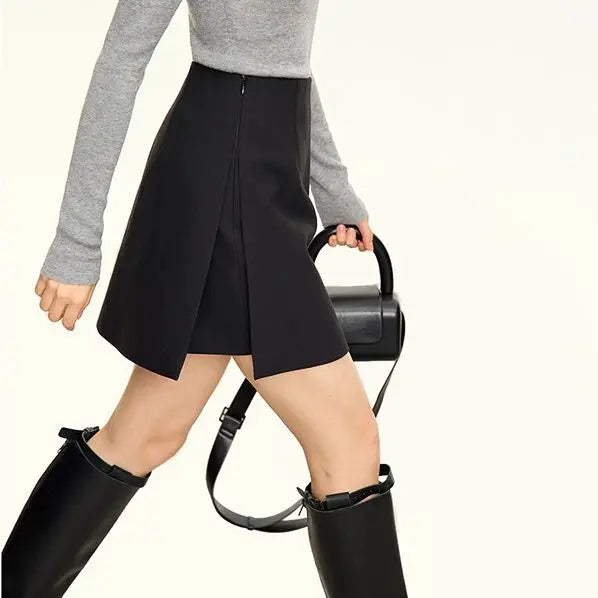 Casual short skirt women's high-waisted trouser  spring and summer new commuter slim straight  suit A-shaped trouser skirt