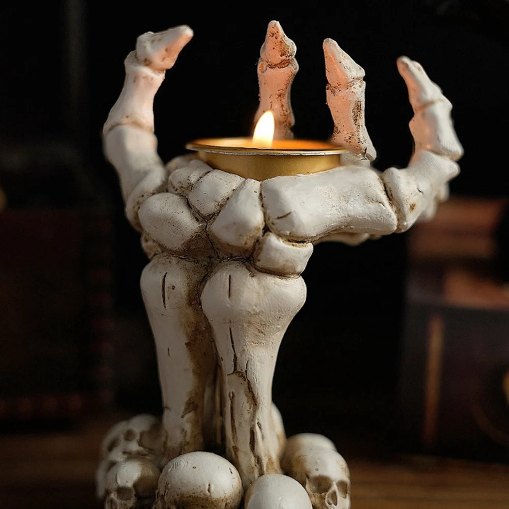 AFOURT-Halloween Candle Holder Skeleton Ghost Hand Candle Holder Resin Ornament Ghost Festival Candle Holder Candle Light