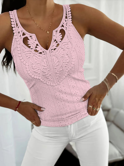 Casual Sleeveless Lace Tops For Woman Summer 2025 Fashion Ladies White Sling Slim V-neck Tank Top Tees Elegant