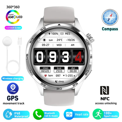 Smart Watch 5 Pro GPS NFC Smartwatch Men 360*360 AMOLED Screen Heart Rate Monitor Bluetooth Call IP67 Waterproof Men Smartwatch