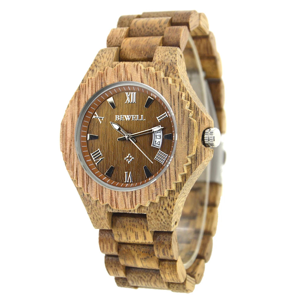 Wooden Watches for Men, Japanese Quartz Movement, Stylish Exotic Wrist Watch with Stainless Steel Buckle, Adjustable Straps