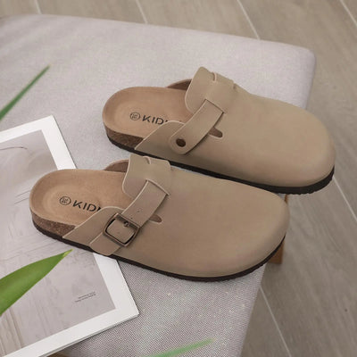 Fashion Women'S Suede Mules Slippers Men Clogs Cork Insole Sandals with Arch Support Outdoor Beach Slides Home Shoes